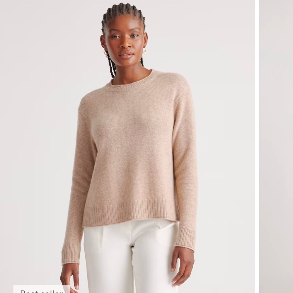 Quince 100% Mongolian Cashmere Boxy Sweater Sz S Oatmeal NEW